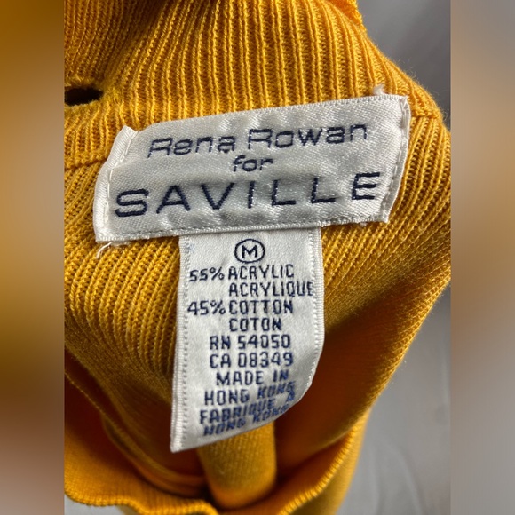 Sweater Mock Turtleneck Medium Golden Yellow Vintage Rena Rowan for Saville - Picture 9 of 10